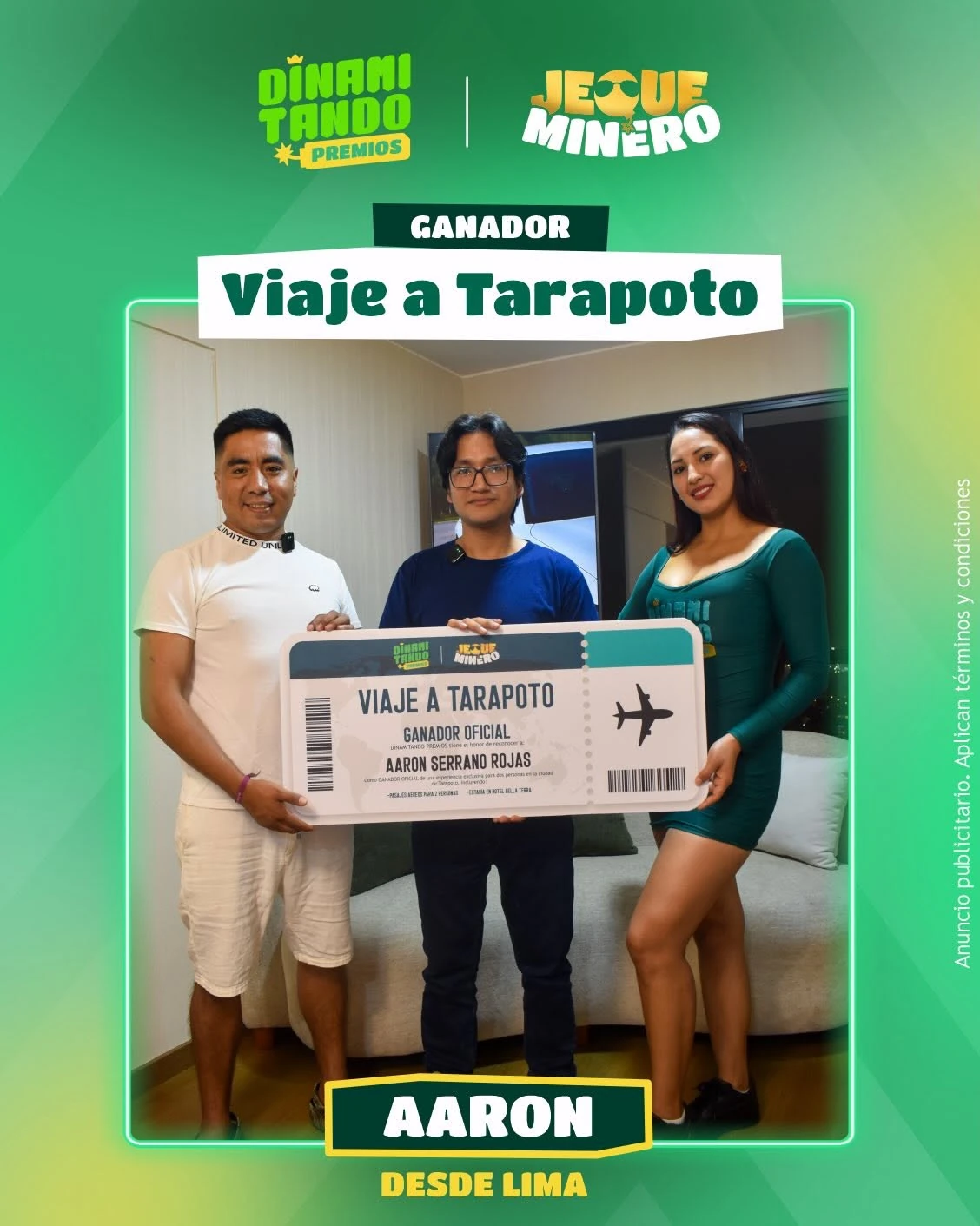 Aaron, ganador de un viaje a Tarapoto, desde Lima